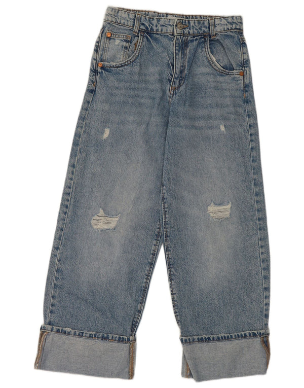 Zara piger nødlidende højtaljede jeans med brede ben 13-14 år W26 L24 Blå