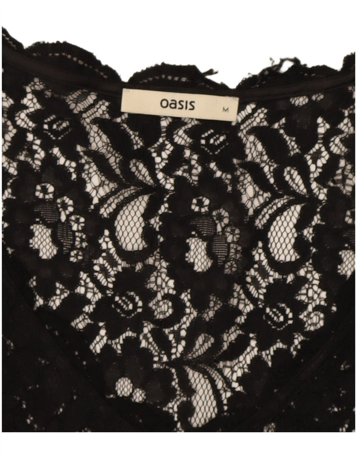 Oasis Dame See Through Blouse Top UK 12 Medium Black Floral