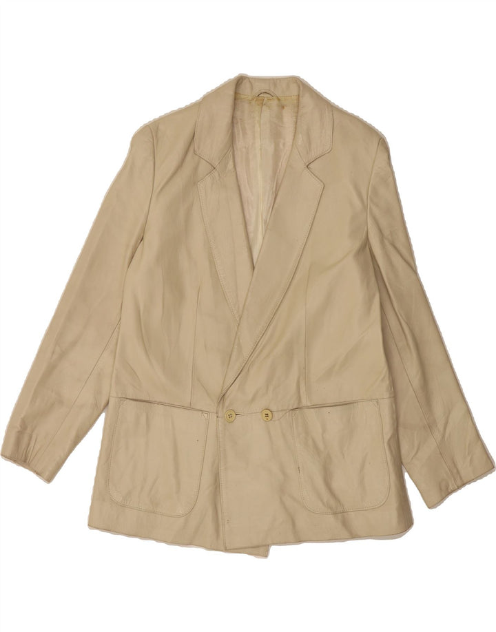 VINTAGE Womens Double Breasted Blazer Jacket IT 42 Medium Beige Leather Vintage Vintage and Second-Hand Vintage from Messina Hembry 