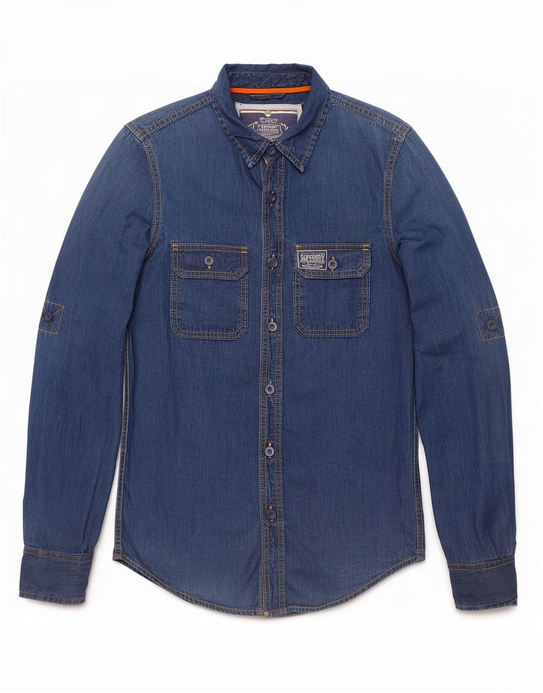 Superdry denimskjorte til mænd, lille blå bomuld