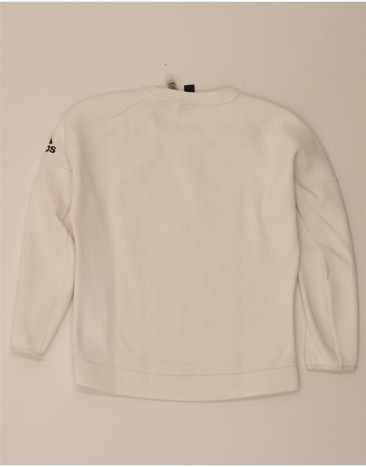 ADIDAS Womens Oversized 3/4 Sleeve Sweatshirt Jumper UK 8/10 Small White Vintage Adidas and Second-Hand Adidas from Messina Hembry 