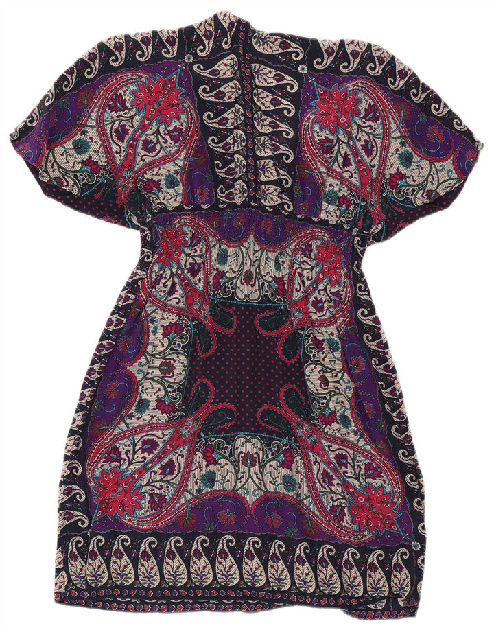 Warehouse Dame Kaftan Kjole UK 12 Medium Flerfarvet Paisley Silke