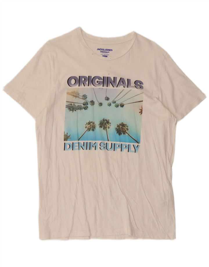 Jack & Jones Herre Regular Fit grafisk T-shirt Top Stor hvid bomuld