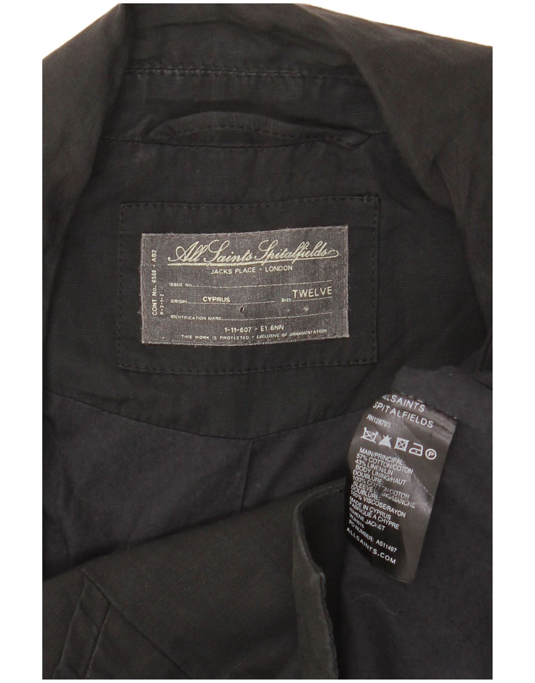 All Saints Dame Crop 3 Button Blazer Jacket UK 12 Medium Sort Bomuld