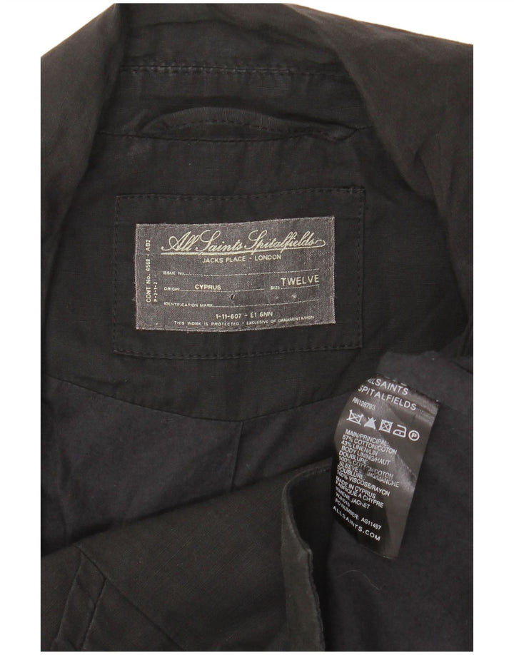 All Saints Dame Crop 3 Button Blazer Jacket UK 12 Medium Sort Bomuld