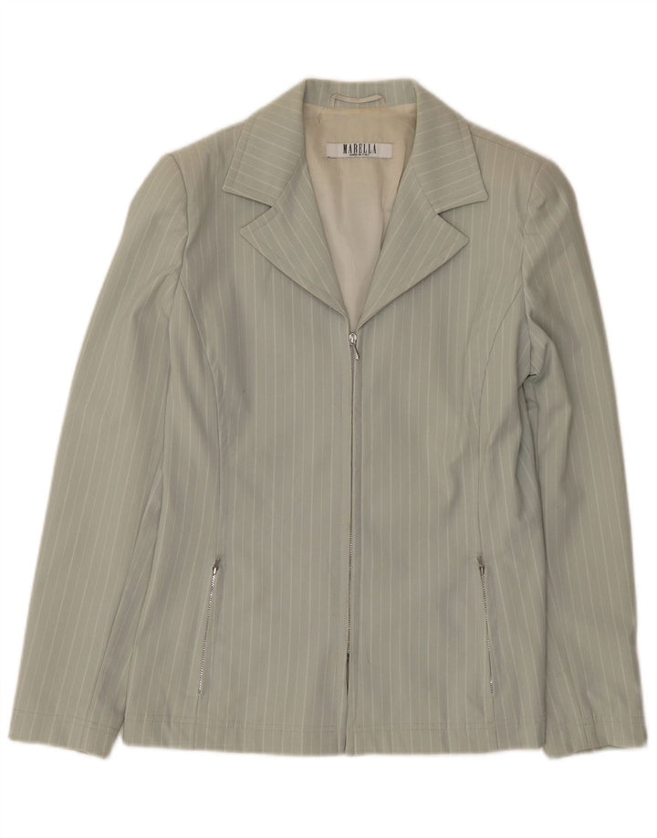 Marella Dame Blazer Jacket UK 12 Medium Grøn Stribet Polyamid