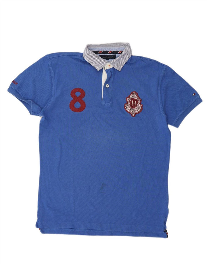 TOMMY HILFIGER Mens Graphic Rugby Polo Shirt Medium Blue Cotton