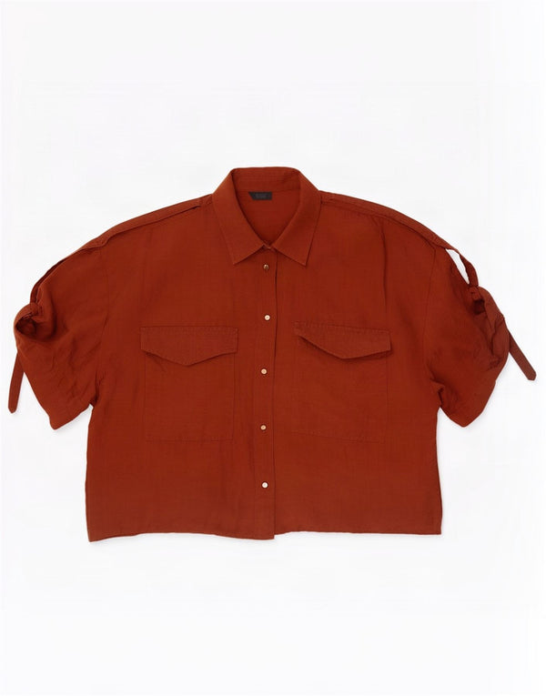 Zara Kortærmet Oversized Skjorte til kvinder UK 14 Medium Brun Lyocell