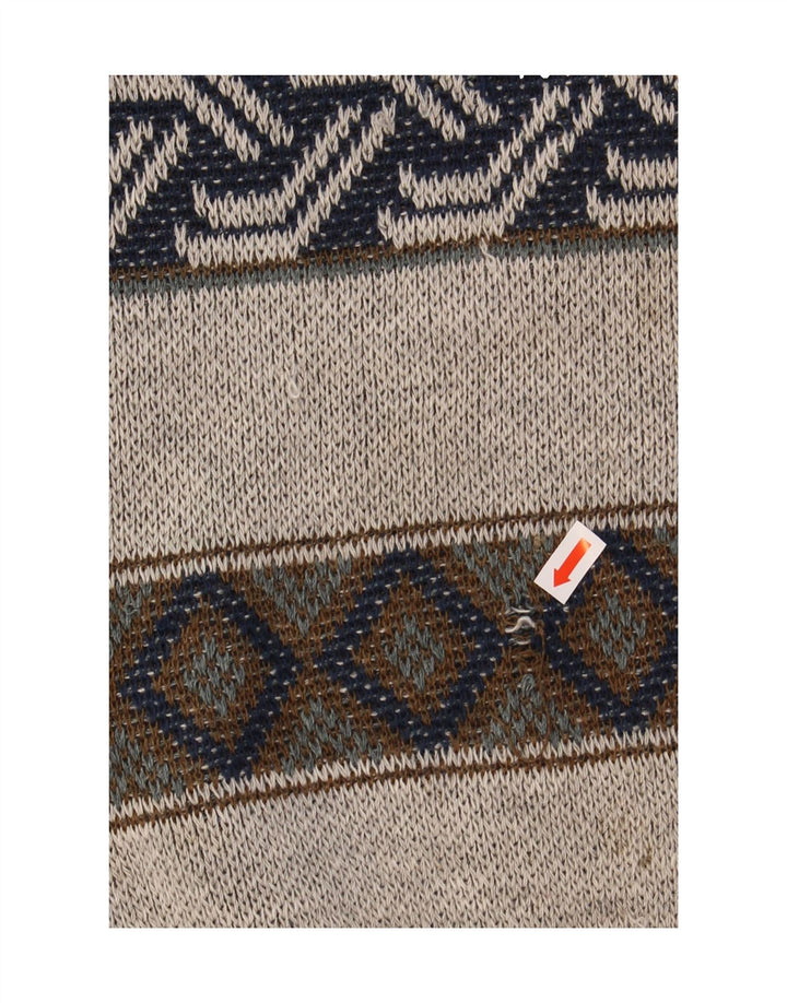 VINTAGE Mens Crew Neck Jumper Sweater Large Grey Fair Isle Vintage Vintage and Second-Hand Vintage from Messina Hembry 