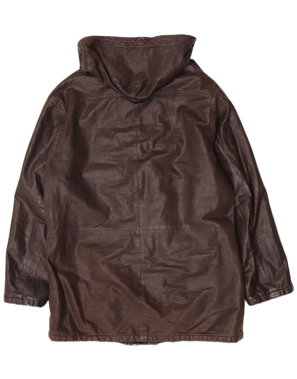 Vintage læderfrakke med hætte til mænd UK 42 XL Brun