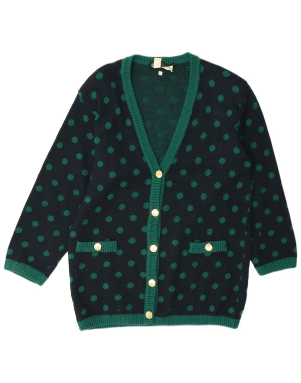 Vintage dame cardigan sweater UK 14 Medium Navy Blue Polka Dot Wool
