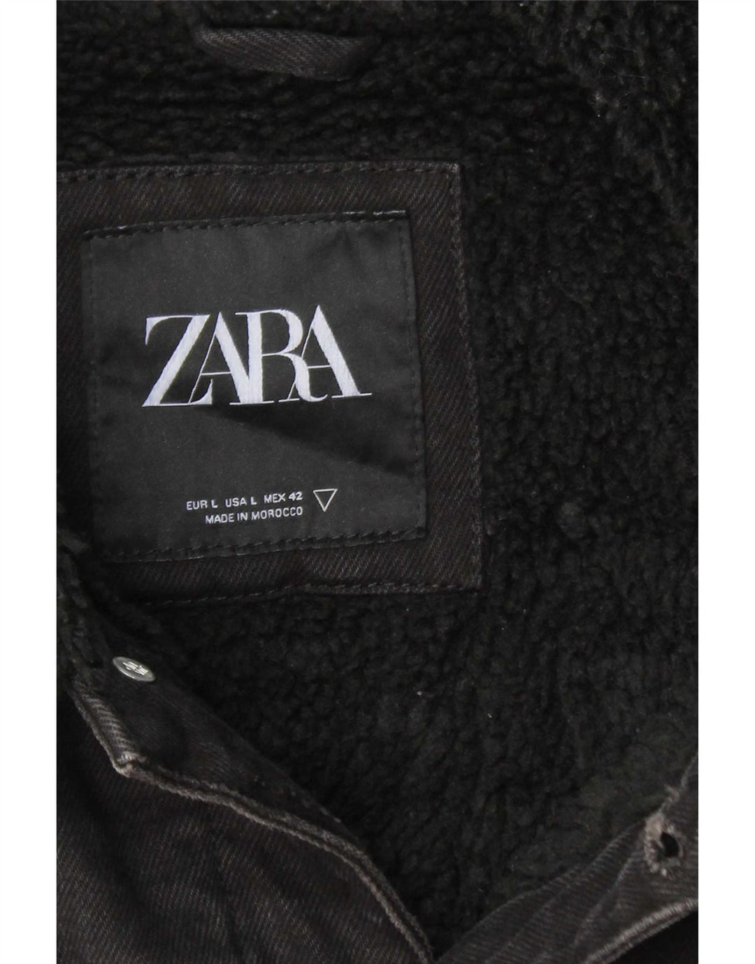 Zara Herre Denim Sherpa Jacket UK 40 Large Black Polyester