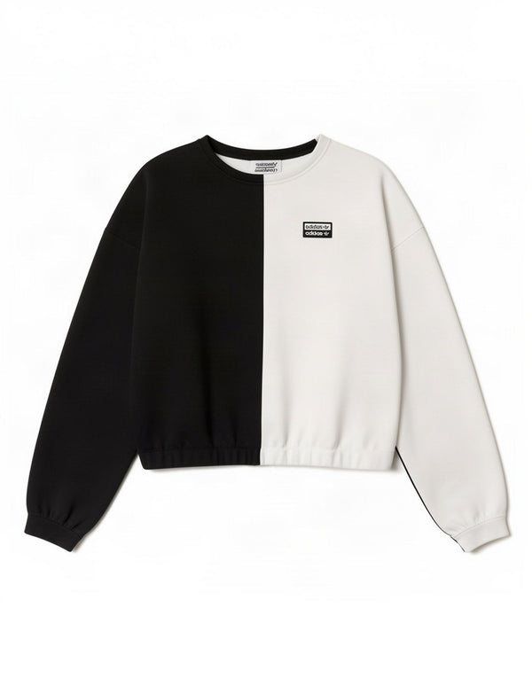 Adidas Womens Crop Oversized Top Langærmet UK 10 Small Black Colourblock