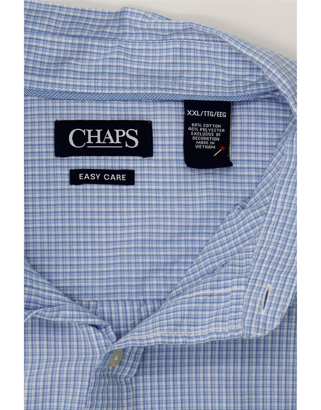 CHAPS Mens Easy Care Short Sleeve Shirt 2XL Blue Check Cotton Vintage Chaps and Second-Hand Chaps from Messina Hembry 