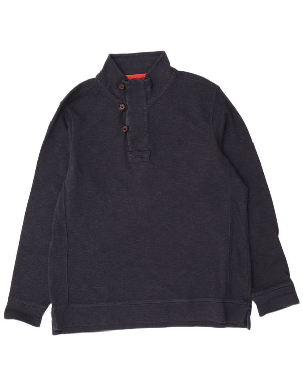 Fat Face Herre Button Neck Jumper Sweater XL Navy Blue Bomuld Classic