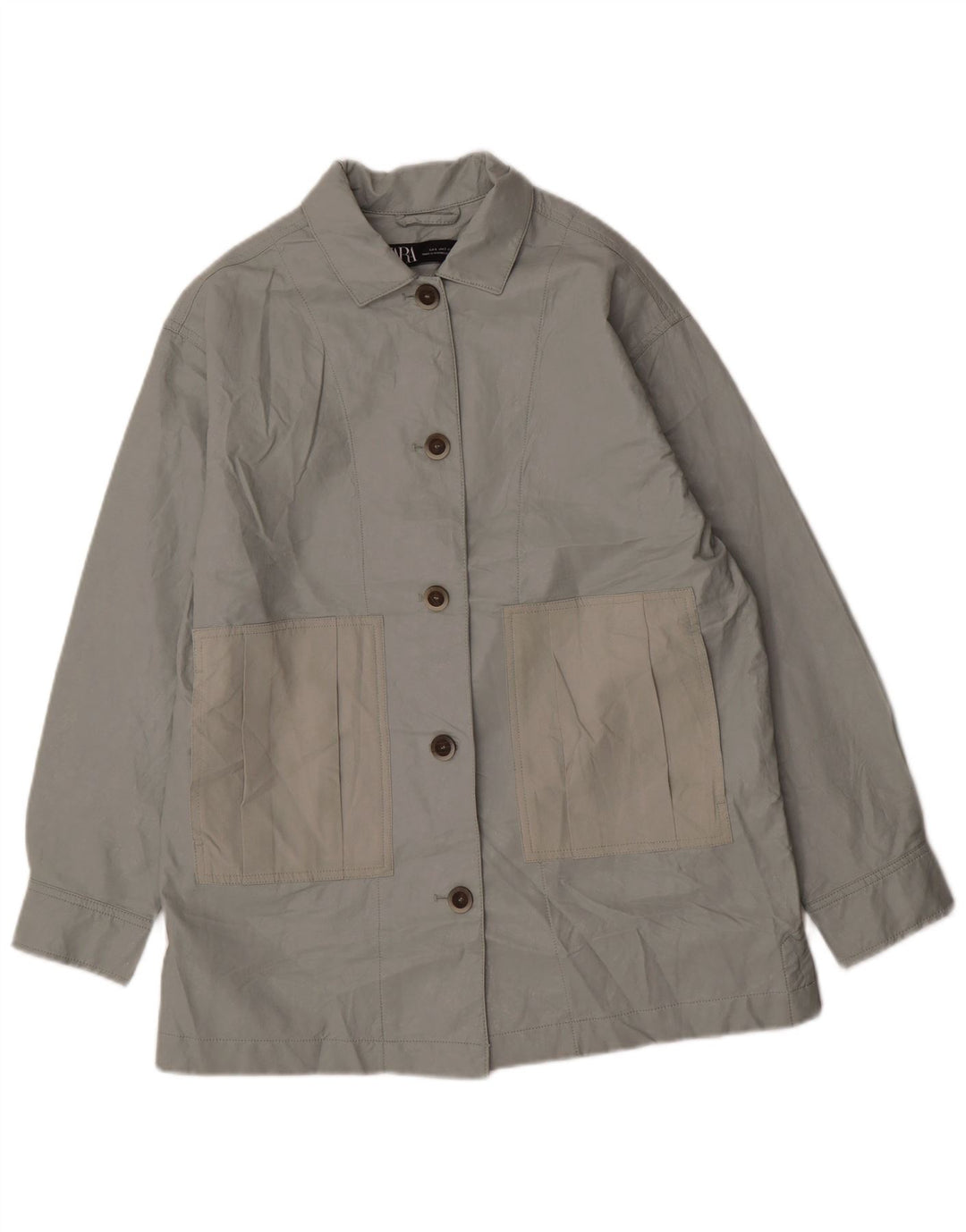 Zara Dame Oversized Faux Leather Jacket UK 10 Small Green Polyurethane