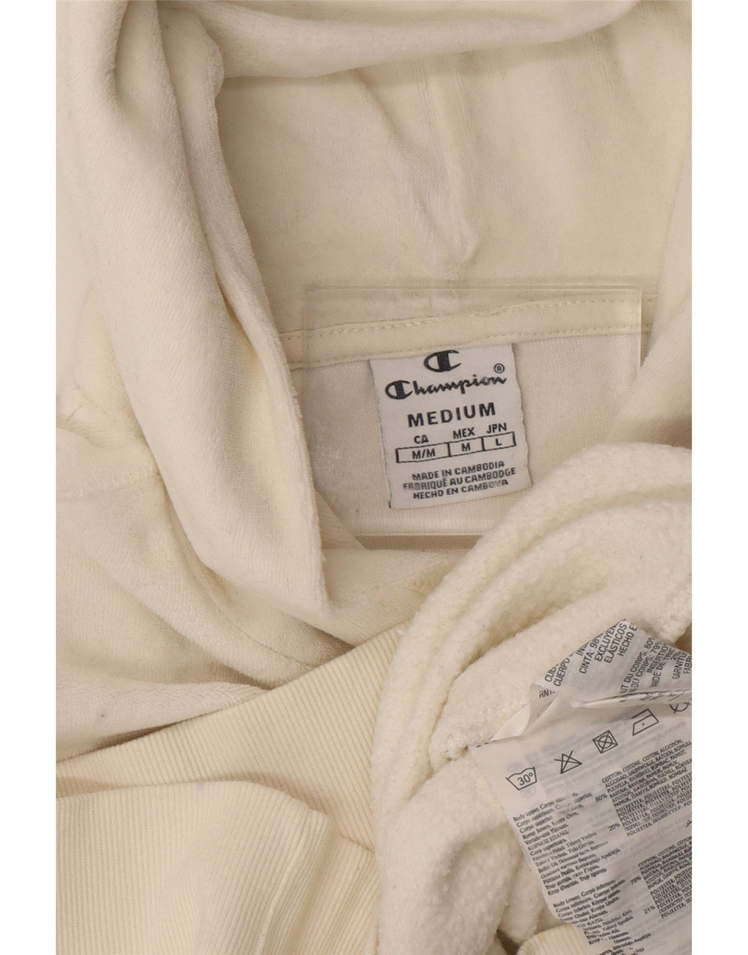 CHAMPION Dame grafisk fleecetrøje med hætte UK 14 Medium Off White Bomuld