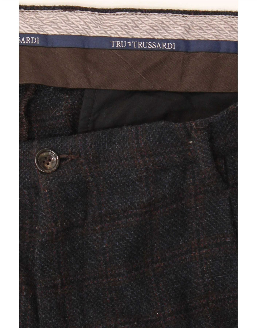 Trussardi herre lige jakkesæt bukser W38 L33 marineblå ternet
