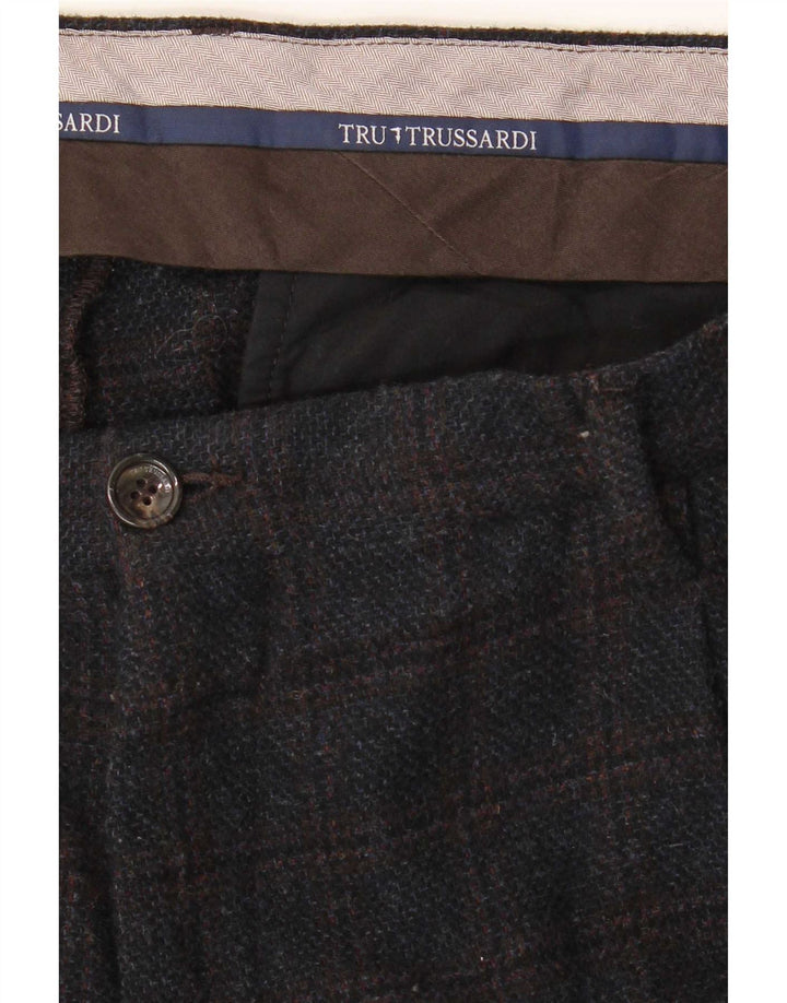 Trussardi herre lige jakkesæt bukser W38 L33 marineblå ternet