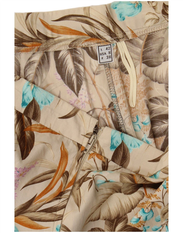 VINTAGE Dame Flared Skirt IT 42 Medium W28 Beige Floral