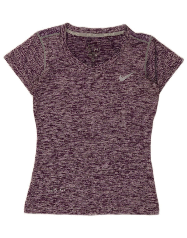 Nike Dame Dri Fit T-Shirt Top UK 12 Medium Lilla Flecked Polyester