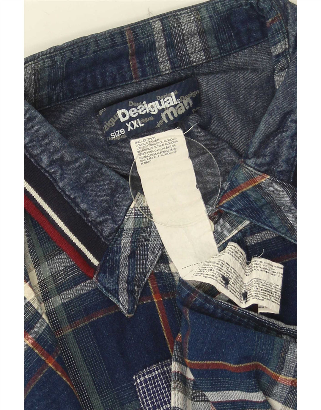 Desigual herreskjorte 2XL marineblå ternet bomuld