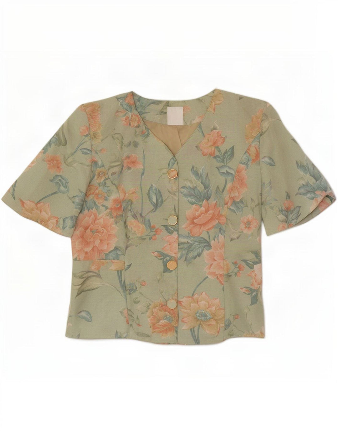 Clover Dame Kortærmet 3 Button Blazer Jacket UK 12 Medium Green Floral