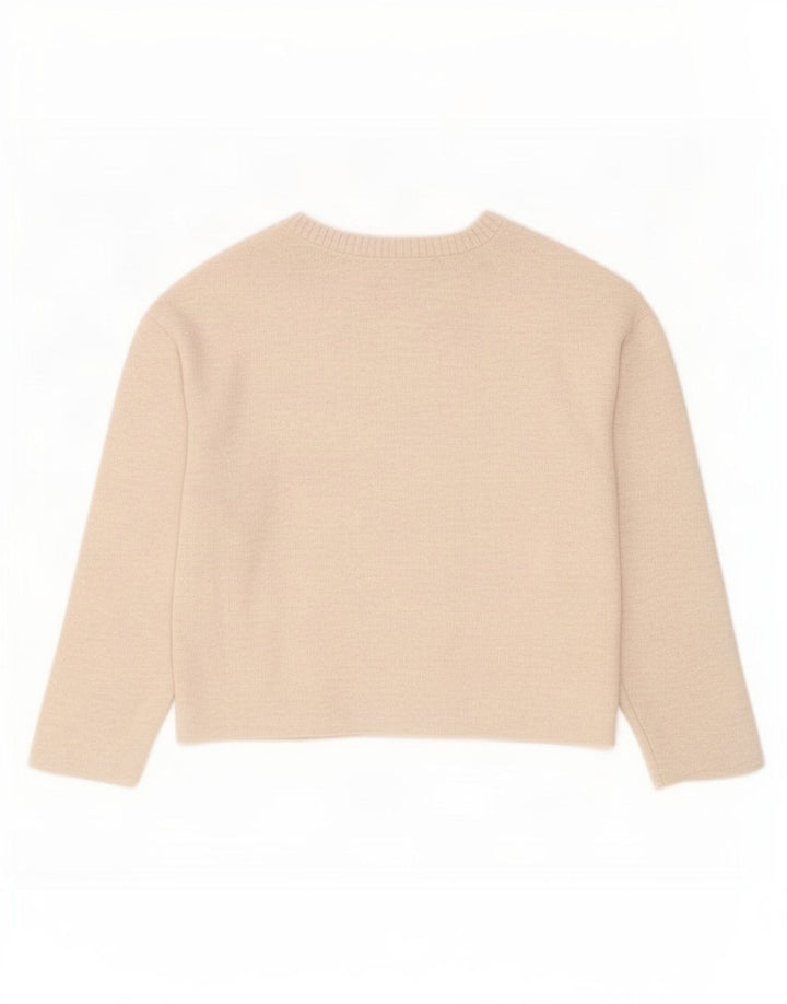 Zara Womens Crop Oversized Top Langærmet UK 10 Small Beige Polyester