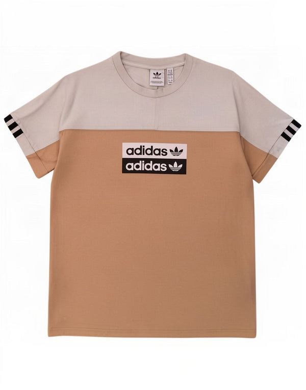 Adidas Grafisk T-Shirt Top UK 14 Medium Hvid Colourblock Bomuld