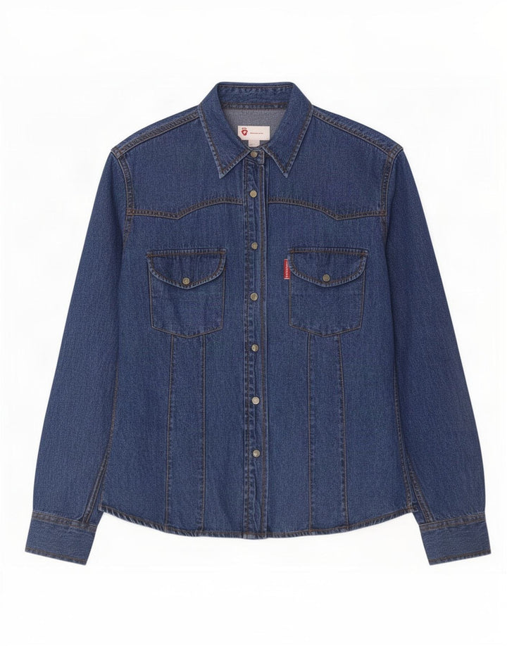 Vintage Dame Denim Shirt UK 10 Small Blue