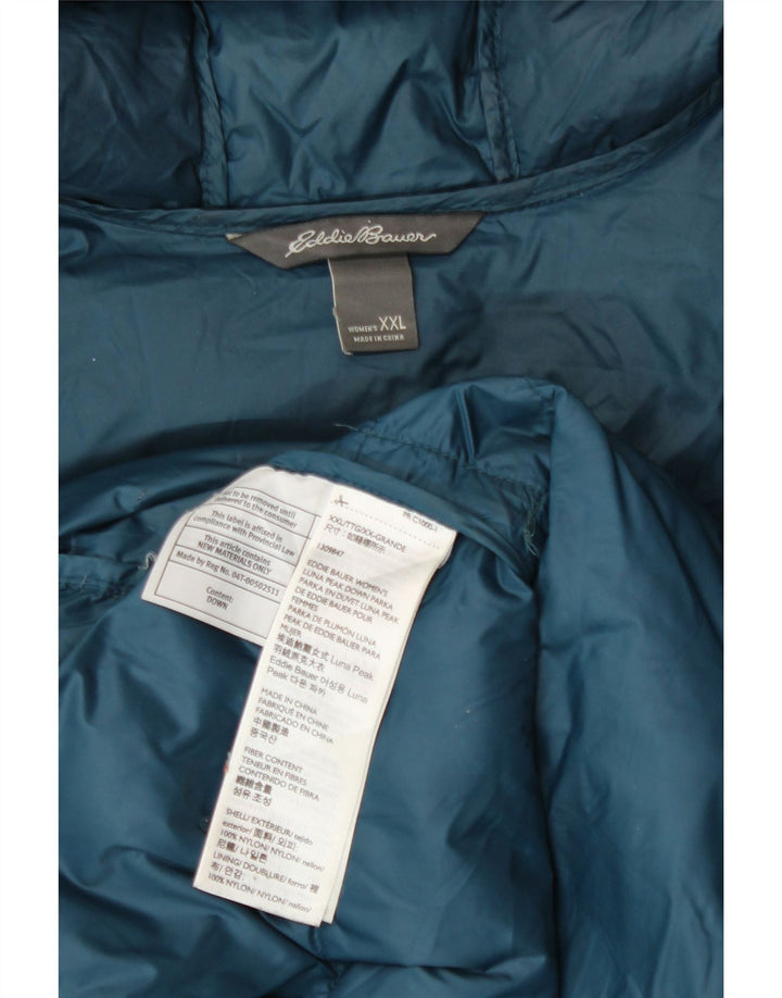 Eddie Bauer Dame Hætte Polstret Jakke UK 20 2XL Blå Nylon
