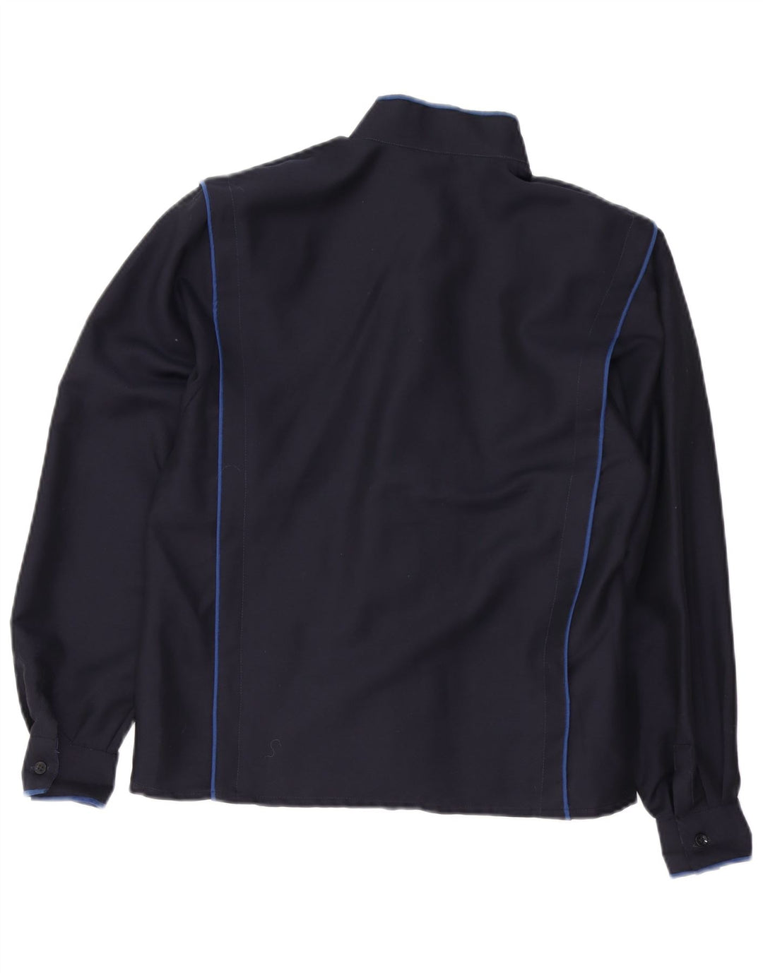 VINTAGE skjortebluse til kvinder EU 38 Mellem marineblå uld