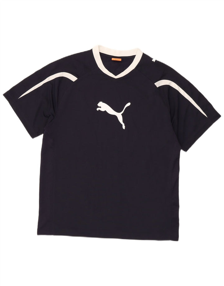 PUMA Grafisk T-shirt til mænd, mellemblå marineblå Colourblock Polyester