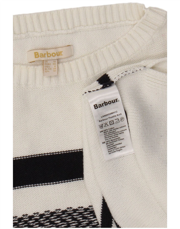 Barbour Dame Oversized Boat Neck Jumper Sweater UK 10 Lille hvid stribet
