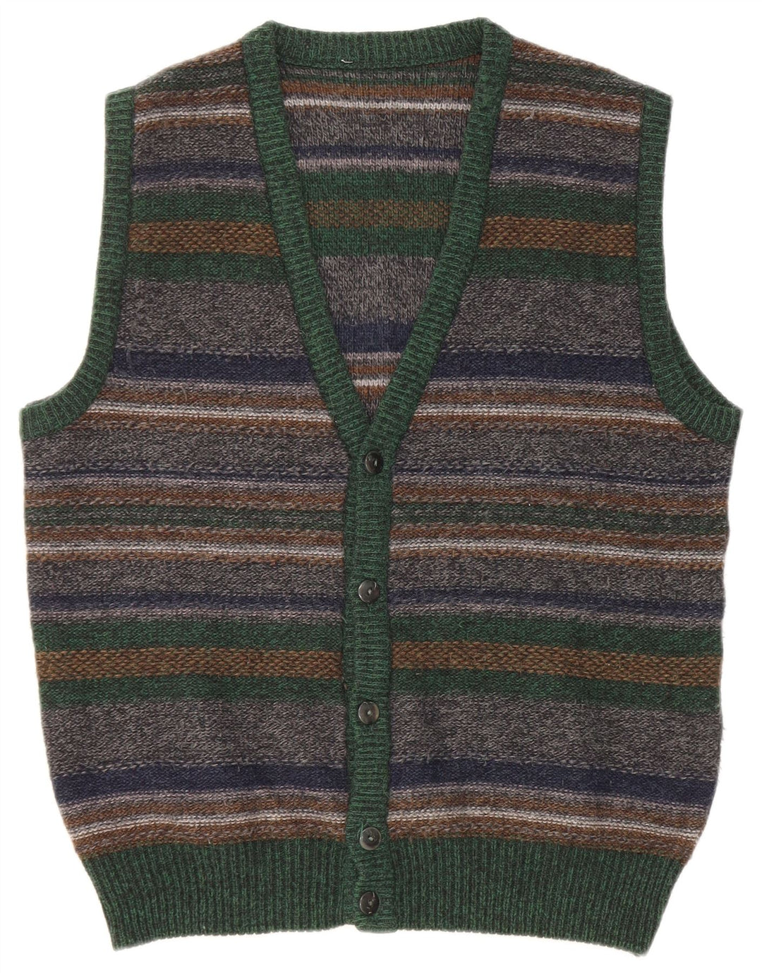 Vintage herre ærmeløs cardigan sweater Medium flerfarvet stribet uld