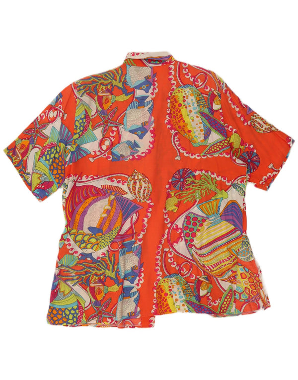 Vintage kvinders oversized abstrakt mønster skjorte UK 10 Small Orange