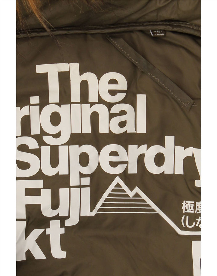 Superdry Polstret frakke med hætte til kvinder UK 14 Medium Khaki Nylon