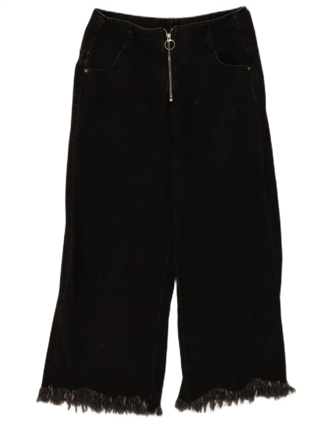 ZARA Womens Trafaluc Crop Wide Leg Jeans EU 36 XS W30 L23 Black Cotton