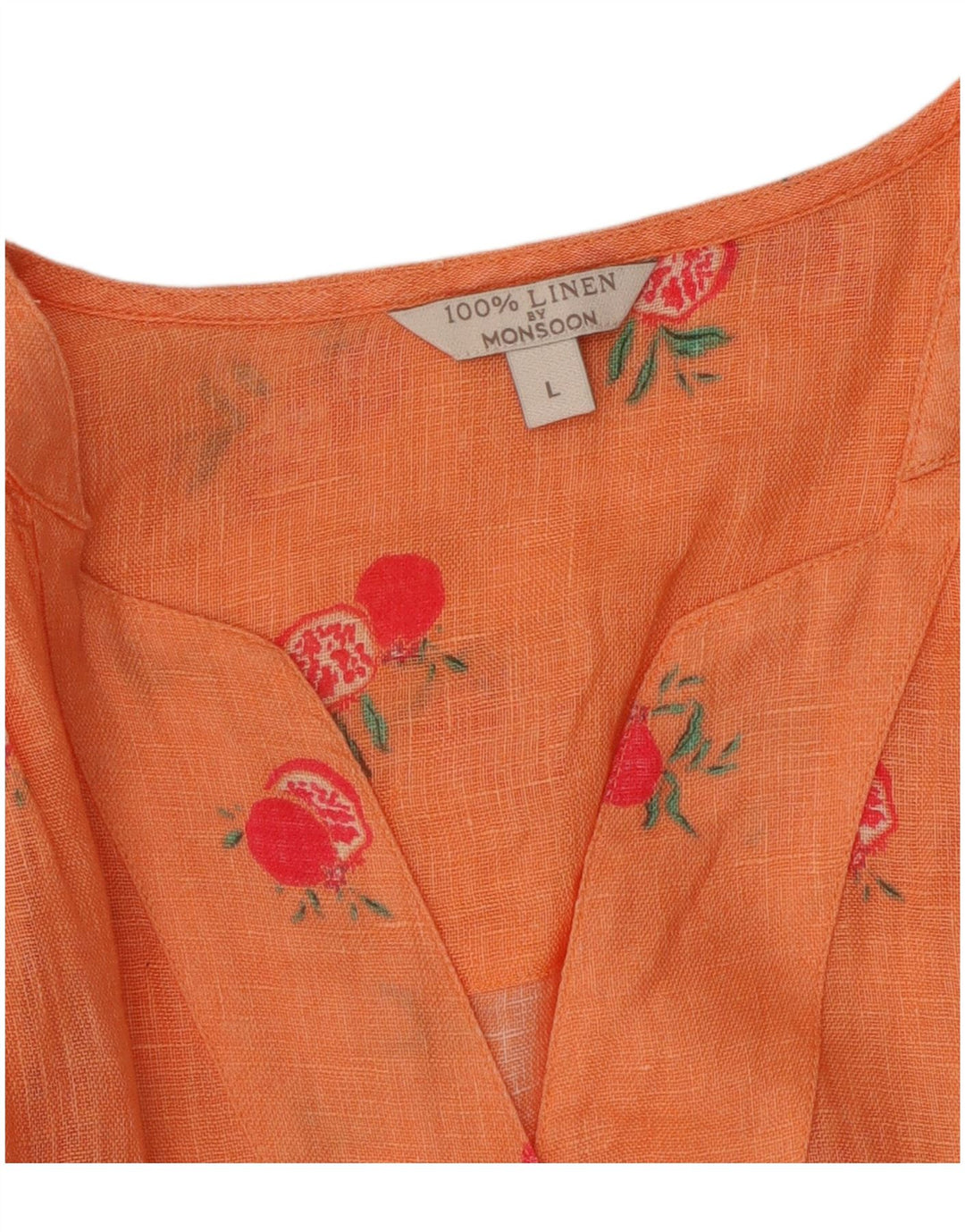 MONSOON Kvinder Oversized grafisk bluse Top UK 16 Large Orange Linen