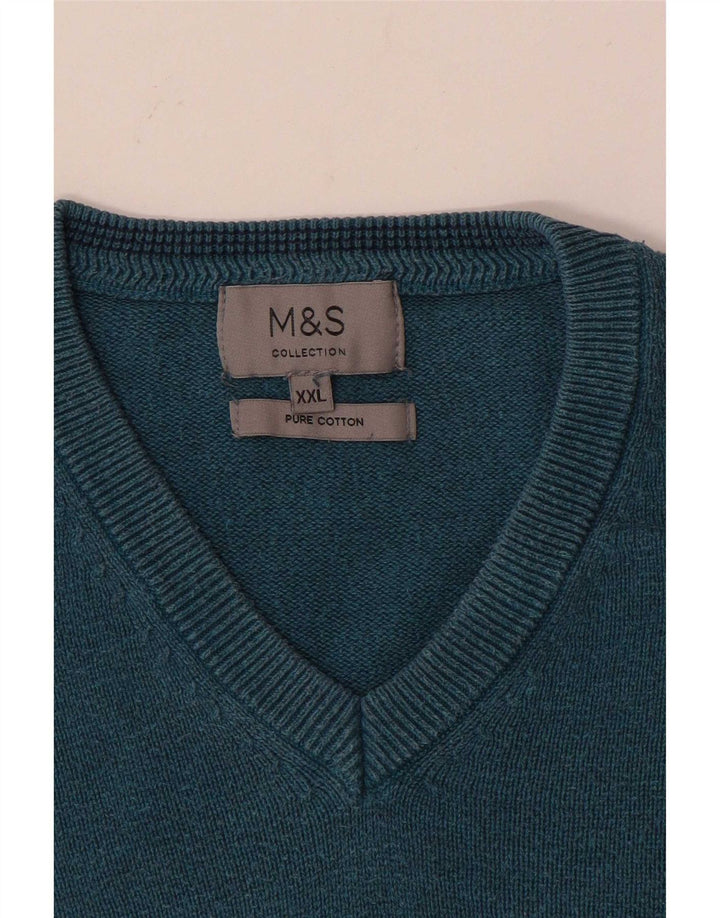Marks & Spencer Herre V-hals sweater 2XL Blå Bomuld