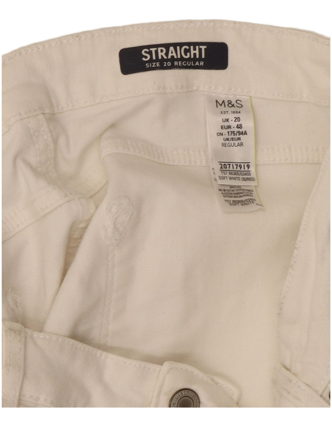 Marks & Spencer Dame Regular Straight Jeans UK 20 2XL W40 L29 Hvid