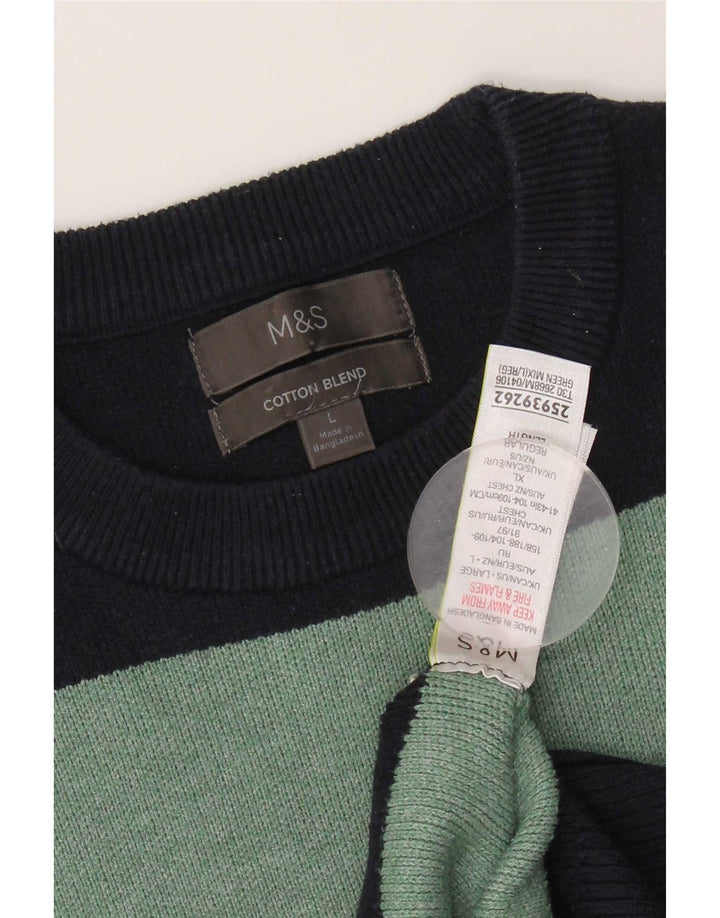 Marks & Spencer Herre sweater med rund hals, stor marineblå stribet
