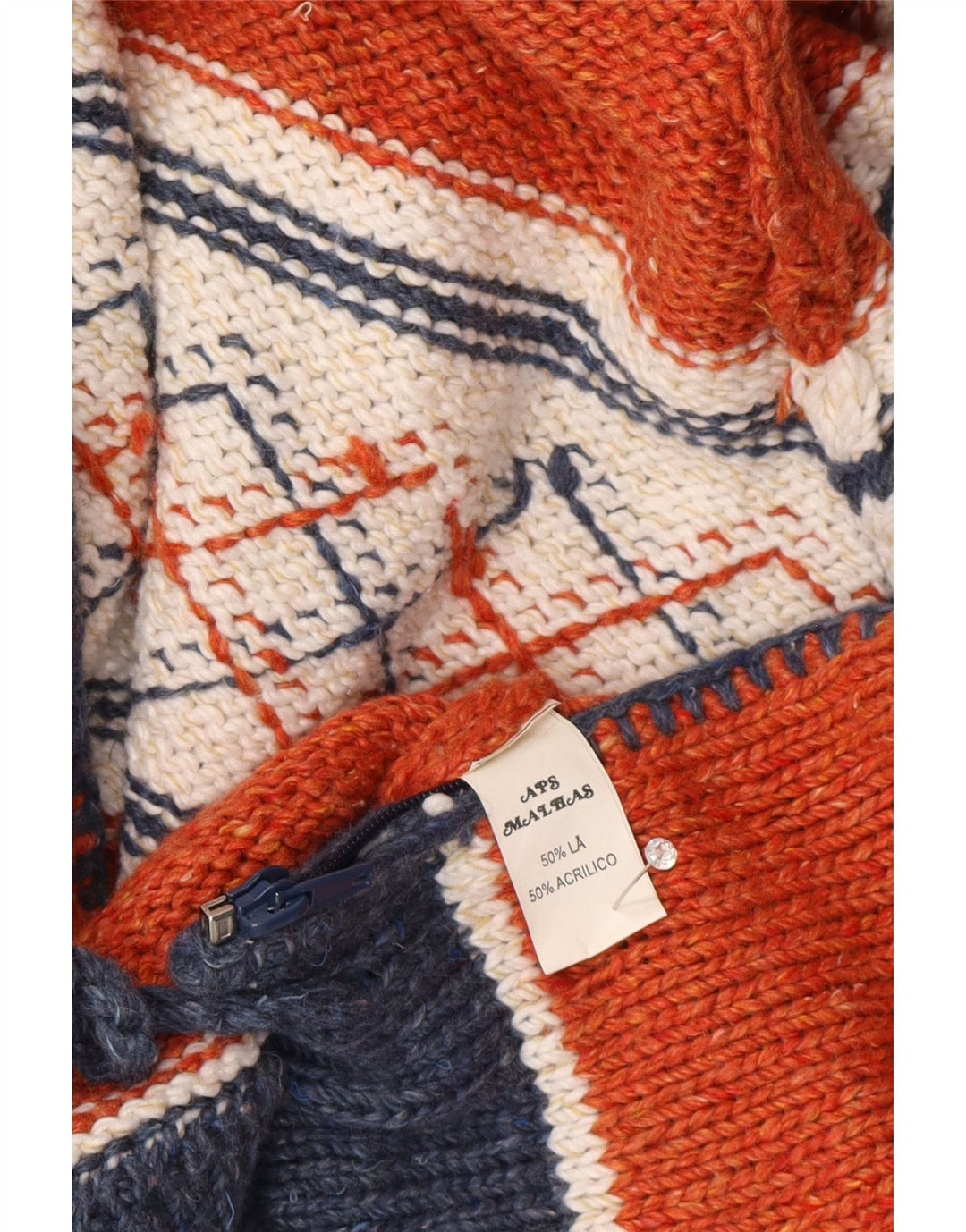 APS Malhas Dame Hætte Cardigan Sweater UK 12 Medium Orange Geometric