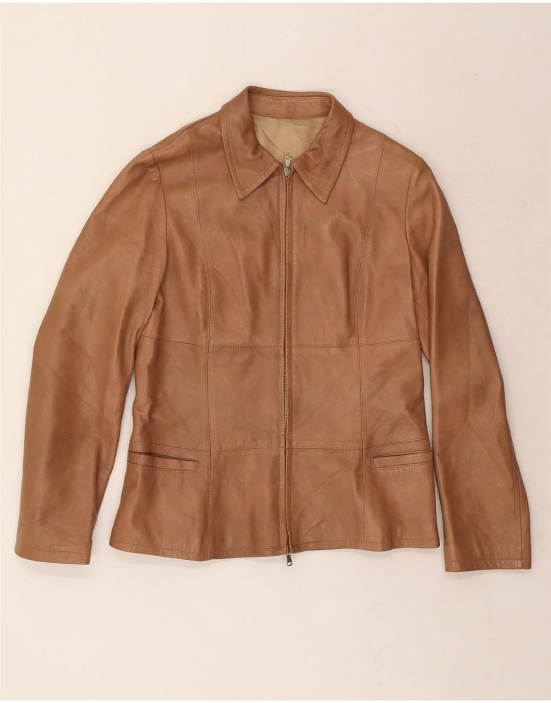 VINTAGE Dame Læderjakke IT 48 XL Brunt Læder