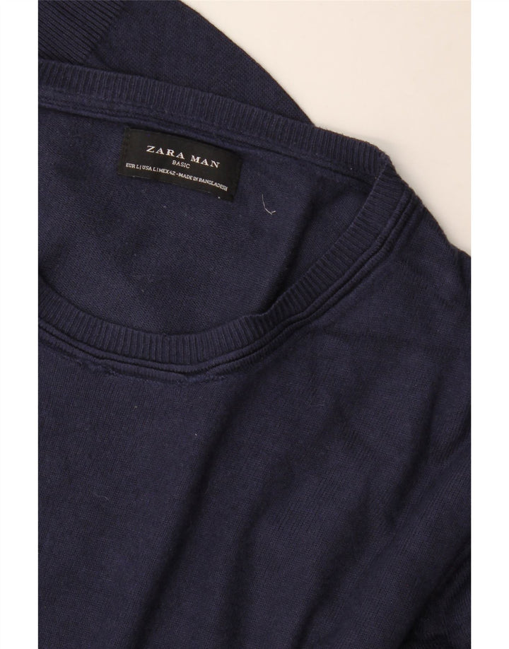 Zara Herre Crew Neck Jumper Sweater Large Navy Blue