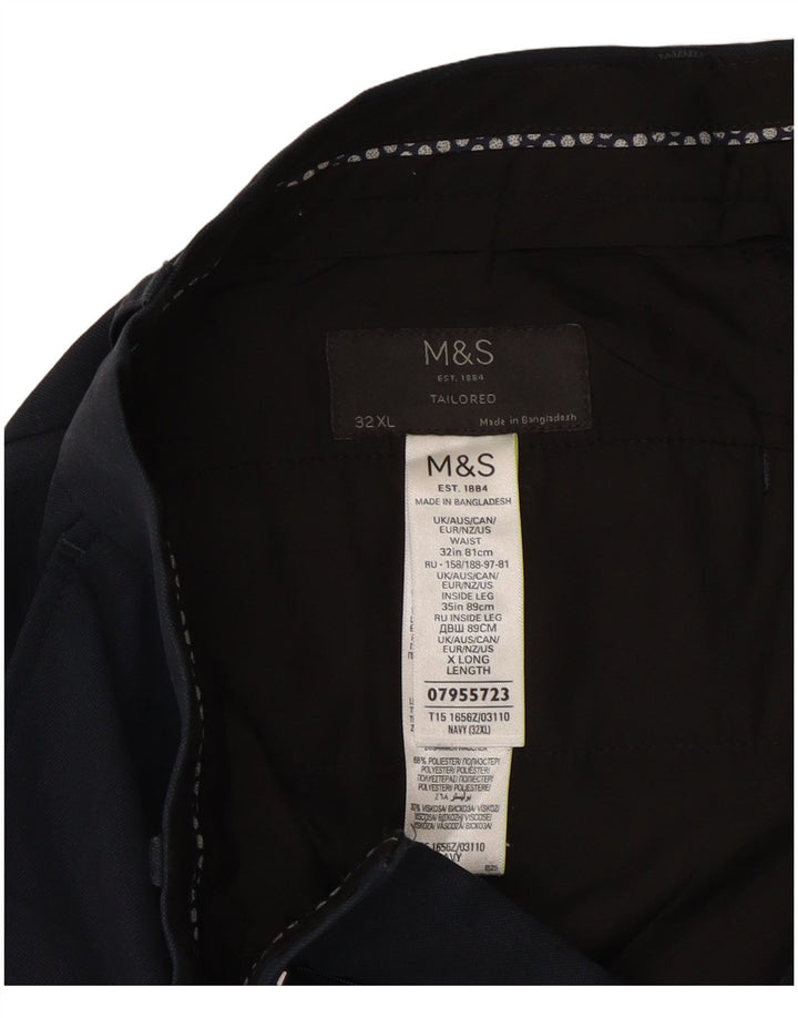 Marks & Spencer Herre skræddersyede lige jakkesætsbukser W32 L35 Marineblå