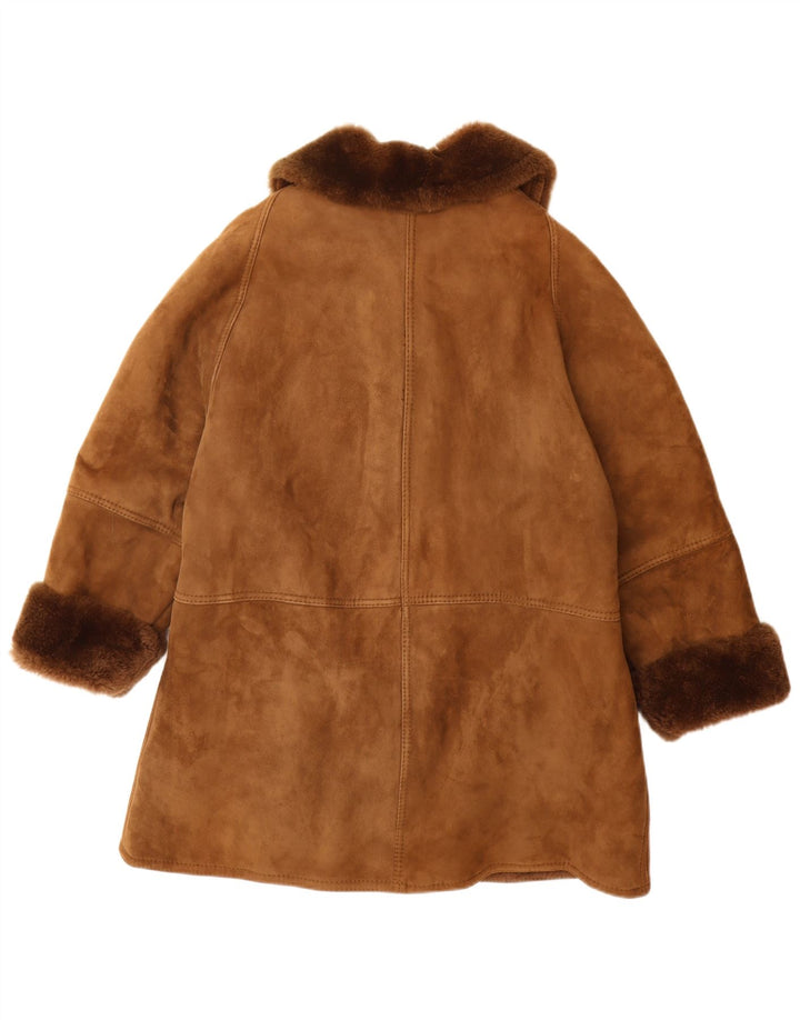 Belfe Womens Shearling Coat UK 14 Medium Brown Læder