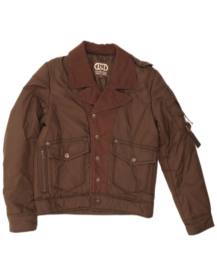 Vintage polstret bomberjakke til mænd UK 38 Medium Brown Colourblock Polyester