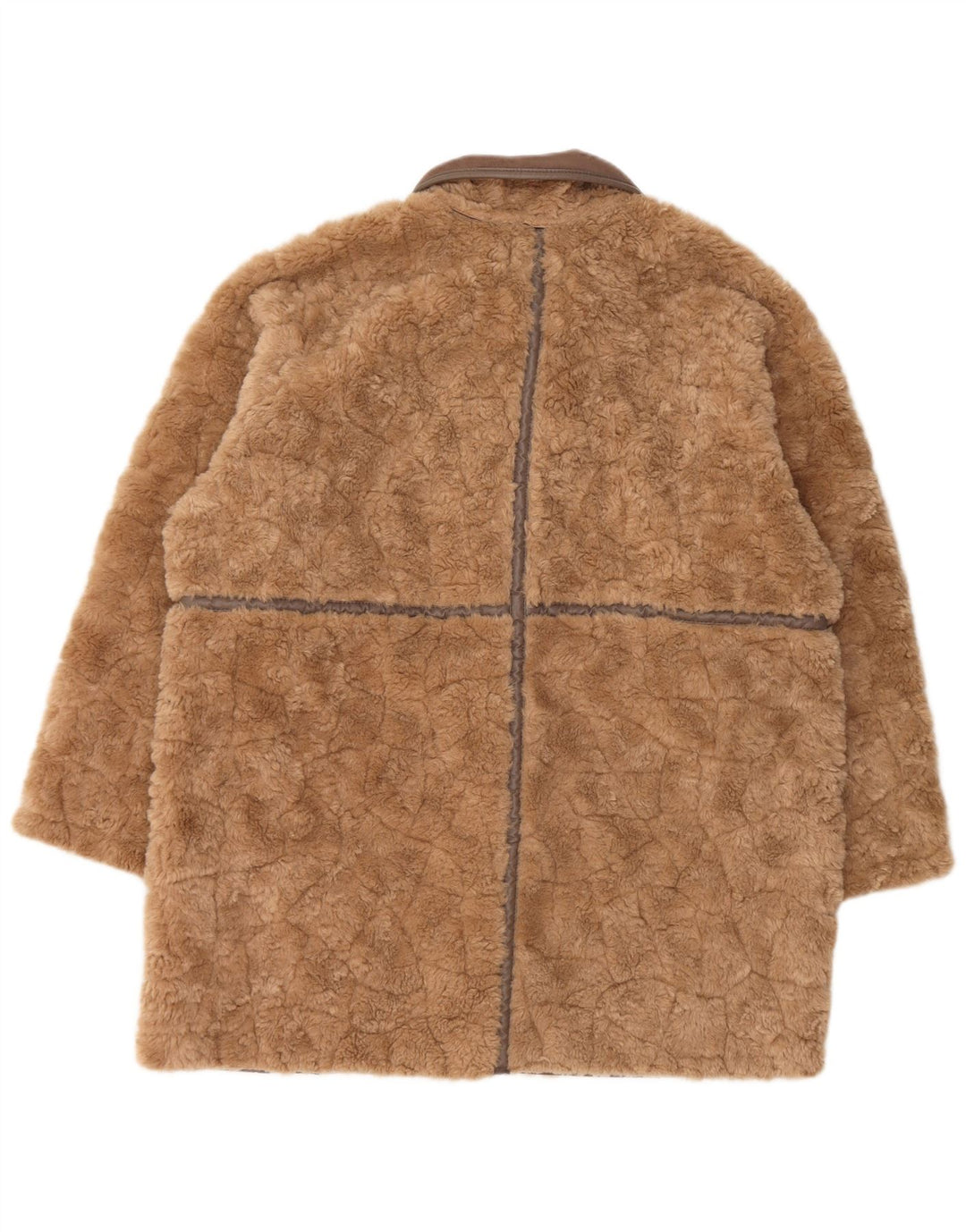 H&M Damebamse Oversized Fluffy Coat UK 14 Medium Brown Polyester