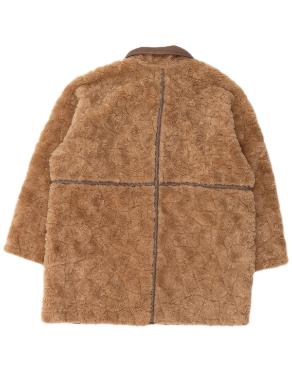 H&M Damebamse Oversized Fluffy Coat UK 14 Medium Brown Polyester